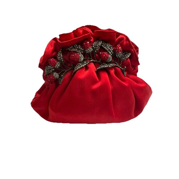 Vintage LETTY Red Evening Purse with Rhinestone Floral Embellishment NWT - Picture 10 of 12